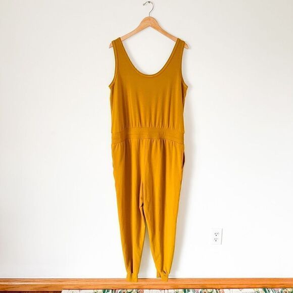 Universal Standard Women’s *Altered Superfine French Terry Jumpsuit in Mustard Y - Picture 3 of 16
